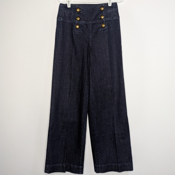 Lauren Ralph Lauren Blue Denim Sailor Waist Wide Leg Jean 4 - Picture 1 of 11